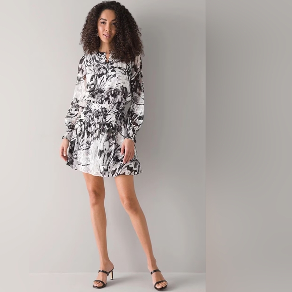 NWT- White House Black Market Smocked Blouson Dress - Picture 2 of 6